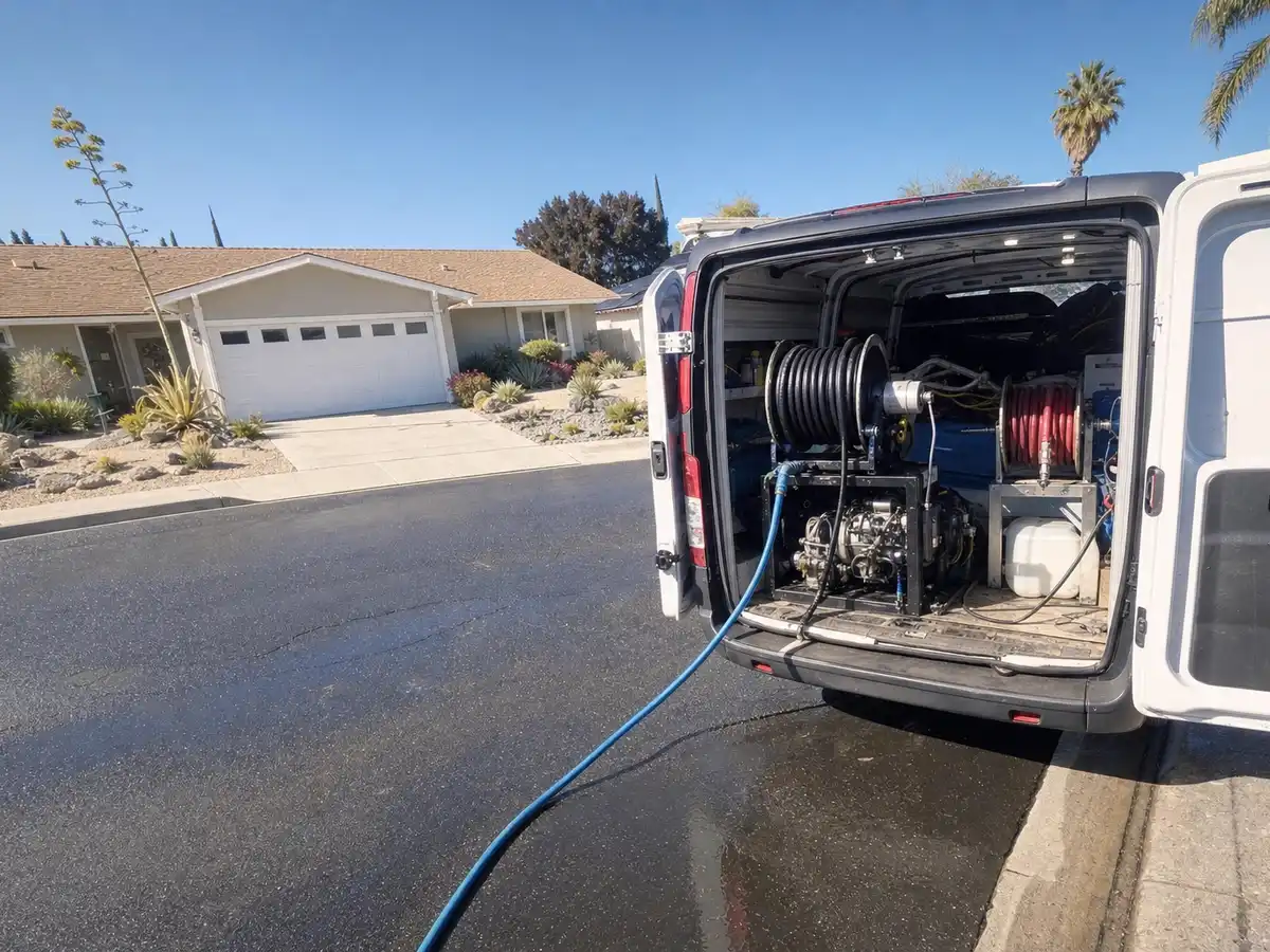 Service van arriving on a Thousand Oaks, CA street — local same-day coverage